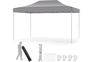 COSTWAY Gazebo Pop-up Pieghevole 3 x 4,5 m, Gazebo da Giardino Impermeabile Altezza Regolabile con Fori di Drenaggio, Tenda da Giardino Antivento con Borsa di Trasporto a Ruote (Grigio)