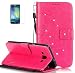 Produktbild ISENPENK Samsung galaxy A500F/A5 Duos/A5(2015) Flip Case,Original Flip Bookstyle Cover Wasserdicht Shockproof Anti Slip Protection Diamant Leather Case,Feder Print Diamant Muster Pattern Wallet Case mit Intern Karte Schlitz,Anti-Sturz Stoßfest Stoßdämpfend Triangle Hemming Wallet Tasche,Magnetic Closure Schutzhülle mit Standfunktion und Handy Gürtel für Samsung galaxy A500F/A5 Duos/A5(2015) 5.5Zoll-[rose]+Panzerglas Folie/Schutzfoile/Displayschutzfolie