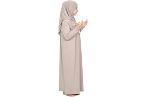 Prien Kids Prayer Dress Muslim Clothes for Girls Long Sleeve Abaya with Hijab Two Piece Maxi Islamic Set Scarf Kaftan Jilbab