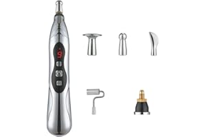 HPERU Stylo à acupuncture électronique 9 engrenages USB stylo à acupuncture rechargeable pour soulagement de la douleur stylo vibrant avec 5 têtes de soulagement de la douleur PEN111