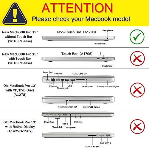 MacBook Pro 13 Hülle 2016, iNeseon Ultra Slim Plastik Hartschale Tasche Cover snap on Schutzhülle Schale mit US Transparent und EU Transparent Silikon Tastatur-Abdeckung Schutzhülle für Neueste Apple MacBook Pro 13 Zoll ohne Touch Bar A1708, Kristallklar - 2