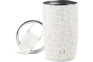 Simple Modern Tasse de Café de Voyage avec Couvercle Rabattable | Tasse de Café Glacé Isolée en Acier Inoxydable | Cadeaux pour Femmes et Hommes | Voyager Collection | 350ml | Cream Leopard