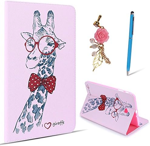 Spiritsun Samsung Galaxy Tab E (9.6 Inches) T560 Case,Samsung Galaxy Tab E (9.6 Inches) T560 Cover,Samsung Galaxy Tab E (9.6 Inches) T560 Leather Wallet Case Painted Pattern Series PU Leather Magnetic Smart Case Cover Stand Function Protective Sleeve Flip Holster with Stylus Pen and Pink Rose Flower Dust Plug - Giraffe