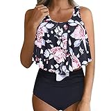 AHAYAKU Damen Bikini-Set mit Zwei Bund und hohem Bund und Rüschenbesatz