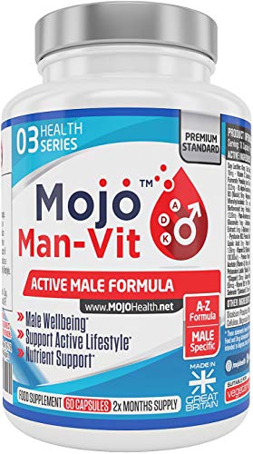 MOJO MAN-VIT - Supplément Multivitamines Quotidien pour Homme Vitamines Masculines | Formule Puissante à base de Vitamine A B D B1 B2 B3 B5 B6 B12, L-Glutamine, Zinc, Fer, Biotin