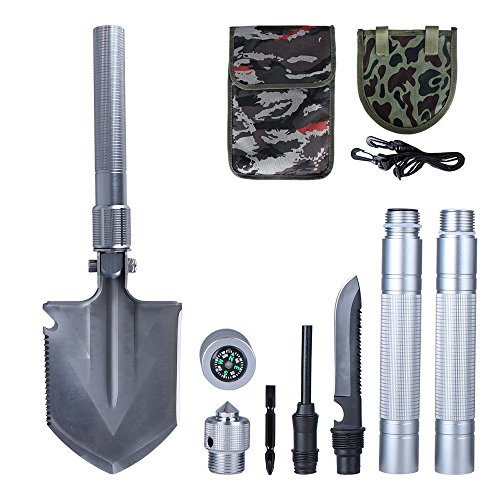 Preisvergleich Produktbild NatureFun Tragbare Militär Klappschaufel Kompakte Schaufel / Hacke Graben Verankerung Werkzeug Multi-Funktion Stahl Spaten und Outdoor Überlebensausstattung für Abenteuer, Gartenarbeit, Wandern, Camping, Jagd, Backpacking, Auto-Notfall