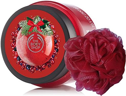 The Body Shop Festive Xmas Body Scrub Exfoliator 250ml WITH RED ULTRA FINE BATH LILY - Vanilla Chai/Frosted Berries With Cranberries/Frosted Plum (Frosted Berries)