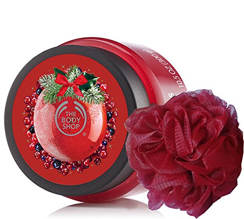 The Body Shop Festive Xmas Body Scrub Exfoliator 250ml WITH RED ULTRA FINE BATH LILY - Vanilla Chai/Frosted Berries With Cranberries/Frosted Plum (Frosted Berries)