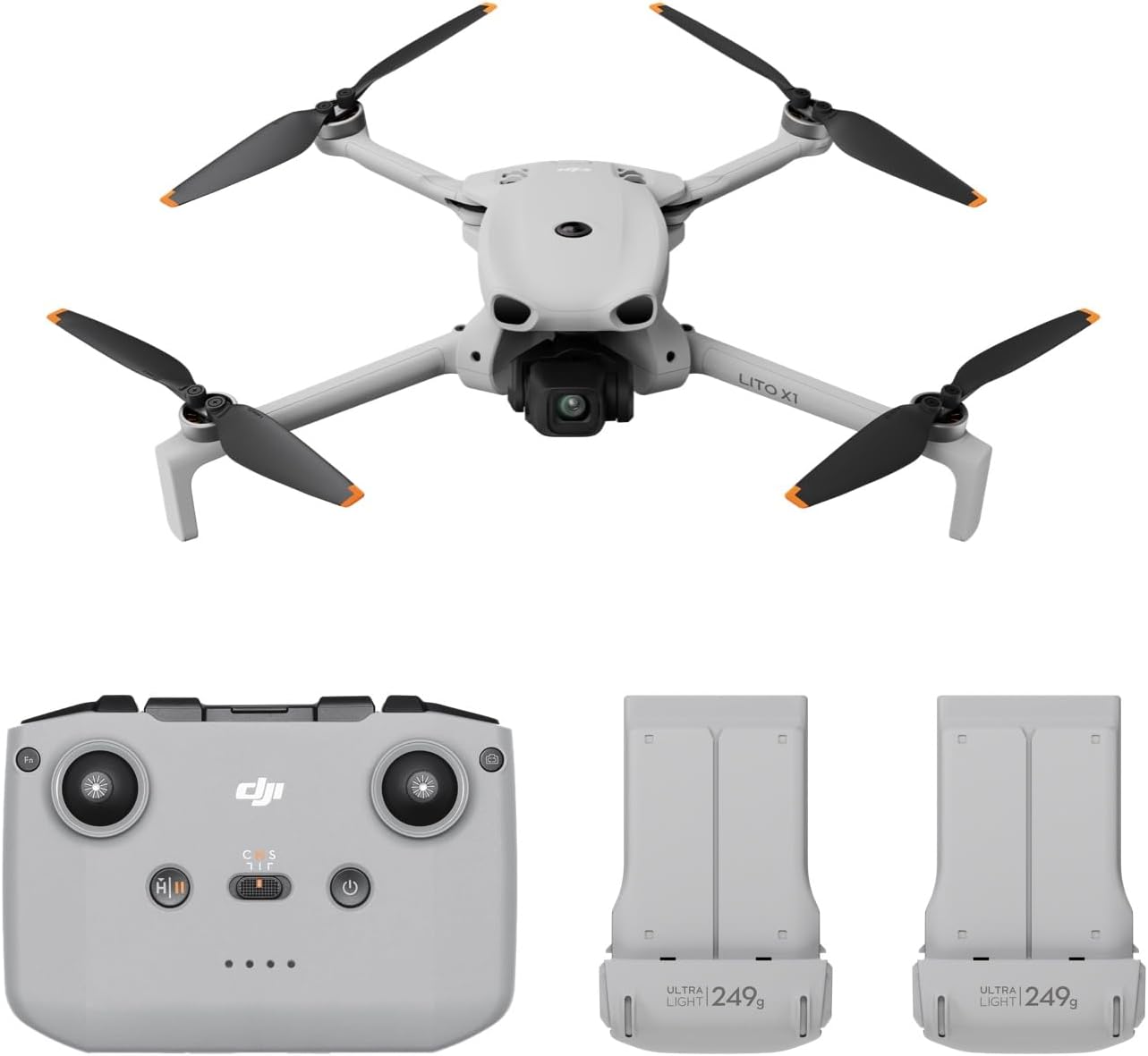 Pack DJI Lito X1 Dos Baterías con DJI RC-N3, dron con cámara 4K fácil de usar para principiantes, detección de obstáculos, ActiveTrack, sensor de 1/1.3 pulgadas, ligero para adultos, C0