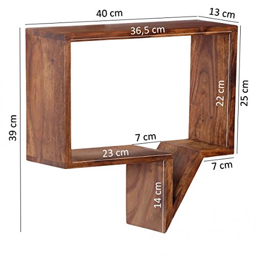FineBuy 2er Set Wandregale Massiv-Holz Sheesham Holz-Regal Landhaus-Stil Hängeregal Echt-Holz Design Wand-Board Natur-Produkt Wandkonsole dunkel-braun unbehandelt Regale zum Aufhängen Unikat Ablage - 3