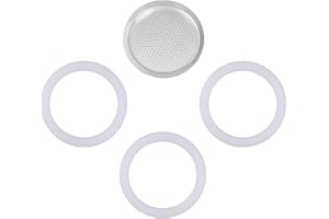 wedrink 1 Filter and 3 Silicone Gasket Seals Replacement for Aluminium Moka Pot and Stovetop Espresso Coffee Maker (6 Cup)