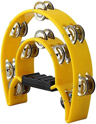 Uvipu Half Moon Double Rows Grip Tambourine For Church For Kids Tambourine Handle Instrument Yellow