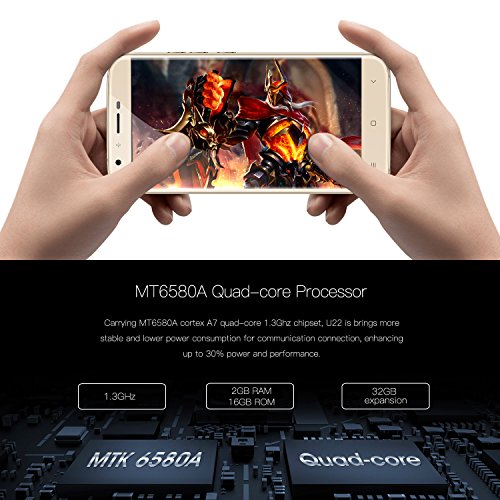 Handy ohne Vertrag, Oukitel U22 5.5 Zoll Smartphone (GroÃŸe Batterie 2700mAh, Android 7.0, 2GB +16GB Interner Speicher, 13MP + 8MP) Handy mit 2 Simkarten GPS Bluetooth WIFI-Gold