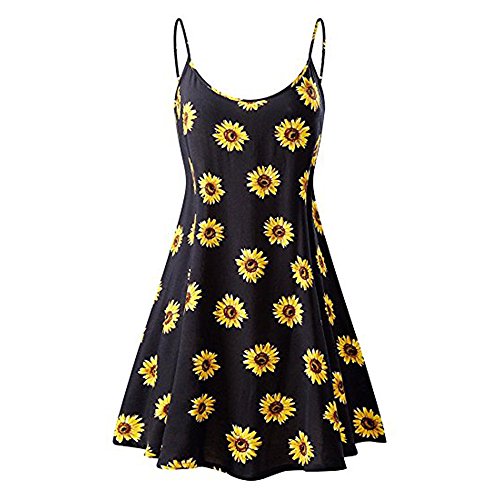 Ulanda-EU Womens Dresses Ladies Sunflower Floral Print Sleeveless Dress Casual Evening Party Mini Summer Dresses for Teen Girls Women