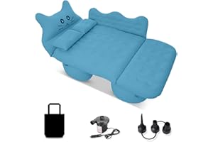 Ergocar Materassino Gonfiabile Gatto Fortunato Floccaggio Materasso Letto per Auto con Pompa per Il Campeggio, Escursionismo, Piscina, Spiaggia, Viaggiare (Blu)