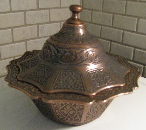 Ottoman Style Engraved Copper Sugar Turkish Delight Candy Bowl (Dark Copper)