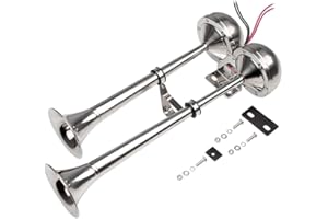FARBIN 24V Marine Boat Horns,Stainless Steel Dual Trumpet ,Electric Horn with Mounting Bracket ,for 24V Cargo Boats Wheel Ship Train Lorry Trucks (Stainless steel double tube, 24V)