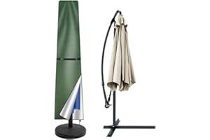 Teynewer Parasol Cover Waterproof, Straight Parasol Protective Covers with Telescopic Pole and Zipper Fit for 2 to 3 m Large Umbrella Patio Parasol Weatherproof UV-Anti Windproof, Green