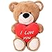Produktbild TE-Trend Plüsch Teddy Bär mit Rotem Herz Weiß Bestickt I Love You 40cm Kuscheltier Teddybär Braun Baby Kleinkind Stofftier