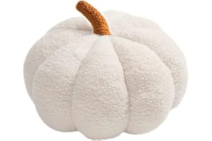 PAIKOE Halloween Pumpkin Throw Pillow, Plush Pumpkin Toy Stuffed Pumpkin Fluffy Plush Toys Soft Pumpkin Throw Pillow Gifts for Home Decoration Party Favors (White - 28 cm)