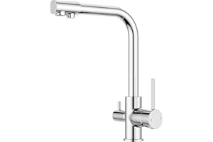 FORIOUS Grifo Osmosis 3 Vias, Grifos Cocina Fregadero de Dos Asas, 360° Monomando Torneira Cozinha con Para Caño de Agua Matt, Cromo Pulido