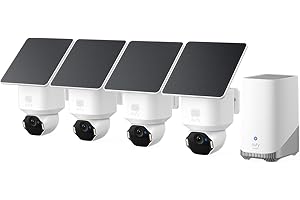 eufy Security eufyCam E42, Kit de 4 cámaras + Homebase3, Giro de 360°, Seguimiento con IA, resolución 4K, inalámbrica, Camara vigilancia WiFi Exterior Solar, sin Costo mensual