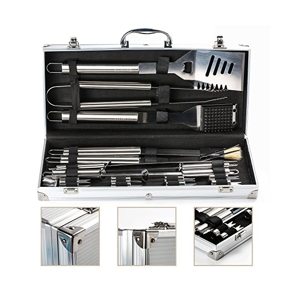 IBUYTOP BBQ Grill Werkzeug Set Grill Grill Utensilien Outdoor Grill Edelstahl Zubehör Grillen Tool Kit in Tragetasche (17-teilig) – Bild 3