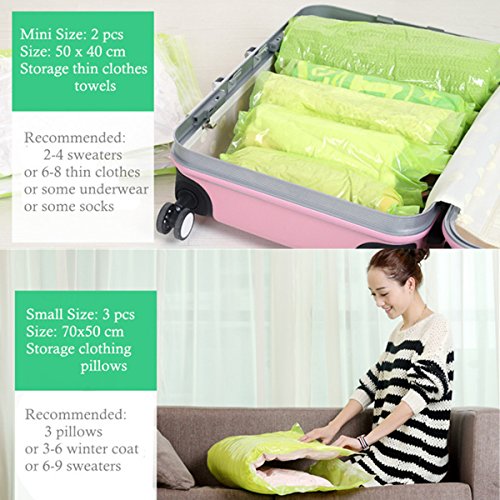 EJBOTH 10pcs Vakuum Platzsparer, Vakuumbeutel kompression Taschen platzsparend Vacuum Storage Bags [1 Manuelle Pumpe] Space Saving Resuable Sealed Plastiktaschen Aufbewahrung oder Verpackung für Kleider Bettwäsche Kissen Quilts Plüschtiere - 5