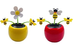 Amosfun 2pcs Solar Powered Dancing Toys Bobblehead Solar Dancing Flowers Bees Doll Dashboard Decoration Car Interior Decor Desktop Ornament