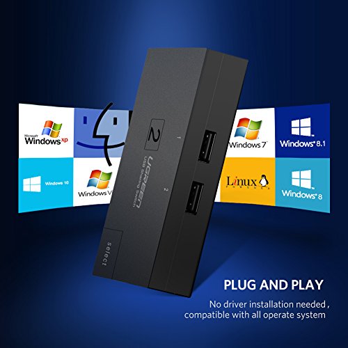 UGREEN 2 Ports USB 2.0 Teilen Switch 2 In 1 Out Umschalter für Drucker Scanner Schwarz - 7