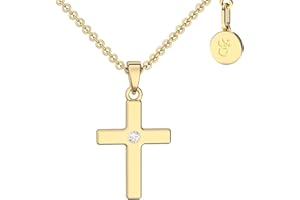 Amoonic Kreuz Kette Mädchen Gold (Silber 925 vergoldet) | Kreuz-Anhänger Halskette | Kinder-Schmuck Erst-Kommunion Tauf-Geschenk Konfirmation Firmung Geburt Taufe | mit Gravur-Option
