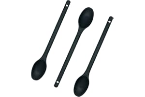 MARUKO Cucchiai Silicone Cucina, Cucchiai Antiaderenti a Gambo Lungo per Cucinare Grado Senza BPA per Mescolare, Mescolare e Servire (Nero)