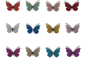 WHSCwp 12PCSDouble layer butterfly 3D butterfly wall sticker, double layer butterfly wall sticker, bedroom, wedding, party, gold butterfly decoration (Black edge)