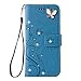 Produktbild auroralove Luxus Handmade Bling Strass Rhinestone Weich Slim Flip Ständer Wallet Schutzhülle für Samsung Blume Schmetterling PU Leder Fall für Mädchen Frauen Samsung galaxy S8 blau