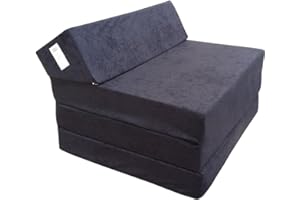 Natalia Spzoo materac fotel składany 200 x 70 x 10 cm na podłogę dostawka dla gości piankowy do auta ze zdejmowanym pokrowcem (Czarny 0001)