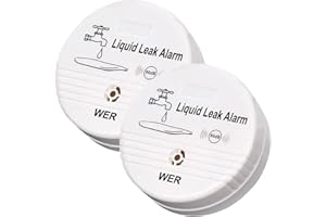 WER Sensore Di Allarme Perdite D'acqua, Avviso Di Perdite A Batteria, Rilevatore D'acqua Da 90dB Per Scantinati, Bagni, Lavanderie, Cucine, Garage E Aree Ufficio (Spedito Senza Batteria, 2 Pack)