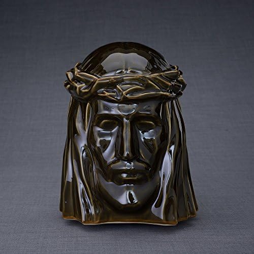 The Coffin Company Ceramic Cremation Ashes Urn - Adult Size - Jesus Christ (Our Lord &amp; Savior) - Rich Green