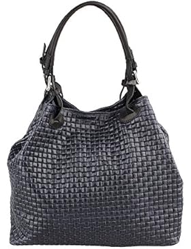 Frau Handtasche mit Schultergurt in echtem Leder geflochtenes Muster Made in Italy Chicca Borse 34x29x18 Cm