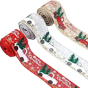 SalLady 3pcs Christmas Ribbon Christmas Gift Wrapping Ribbon Creative New Christmas Decorations Christmas Tree Ribbon Christmas Party Wrapping Ribbons Christmas Decoration Supplies (Red + Hemp + Gray, A strip of five meters)