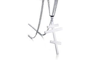 vnox Anillo de acero inoxidable colgante en forma de cruz ortodoxa rusa Collar para hombres, libre Curb cadena 24 "