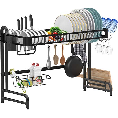 LeaderPro Égouttoir à Vaisselle en Acier Inoxydable 304, Support à Égouttoir Organiseur sur Évier Multi-usages Étagère pour Égouttoir Anti-Rouille Rangement de Cuisine, Noir