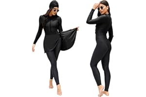 Odizli Burkini Damen Muslim Langarm Body+Schwimmhose+Schürze+Hijab 4tlg Full Cover Islamisch Ganzkörper Modest Badeanzug