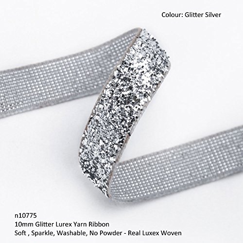Neotrims Lurex-Garn gewebt Glitzerband, 10 mm, glitzernd, 12 Farben Weihnachtsband. Waschbar Zwei Farbtöne Metallic-Garn klassisch Glitzer-Effekt, weich & leicht schwammartig, aber sehr stark, stylisch, für Weihnachten & fürs Basteln. 12 Sensationelle Farben zum Dekorieren von Schmuck, Textilien oder Schuhen oder Heimdeko, toll für Hochzeiten oder Kostüme., Band Polyester Velours Nylon, Silberfarben glitzernd, 5 m