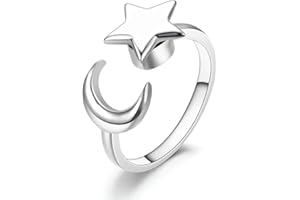 WHGHNCQ Anxiety Ring Spinner Ringe Damen Silber, Verstellbar Anti Stress Ring Mit Kristall Sterne und Mond Sonne Schmetterling für MäDchen Herren Geburtstags-Party-Geschenke,Stil E