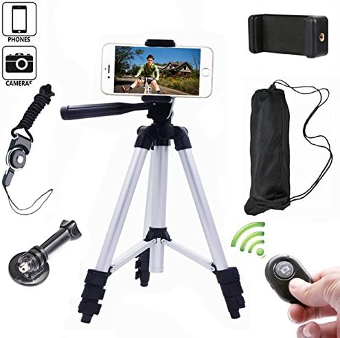 Camera Tripod 102cm Aluminum Smartphone Tripod with Mobile Phone Holder and Bluetooth Remote Control Handy Tripod for iPhone Samsung and Camera.