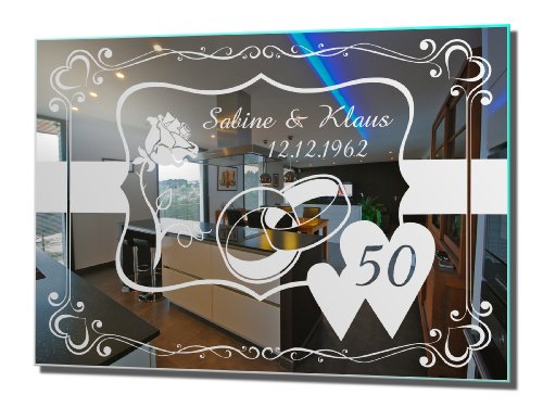 Motivspiegel Goldene Hochzeit 4 Geschenk Wandspiegel Spiegel mit Gravur Wandbild (30x40cm)