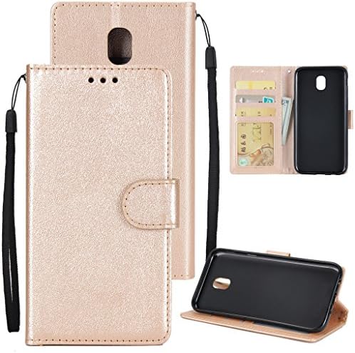 Samsung Galaxy J730/J7 2017 Wallet Leather Case Cover -MOONESS(TM) Embossing Fashion Floral Countryside PU Leather Magnetic Flip Cover Card Holders & Hand Strap Case(Gold)