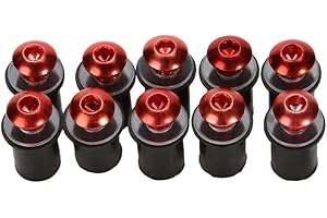 ASUDARO Pack of 10 motorcycle windscreen fasteners, 5 mm windscreen screws, rubber nut, motorcycle screwdriver, compatible with CBR 600 F4i CBR1000RR CB400 VFR800 M5, 16 mm, red