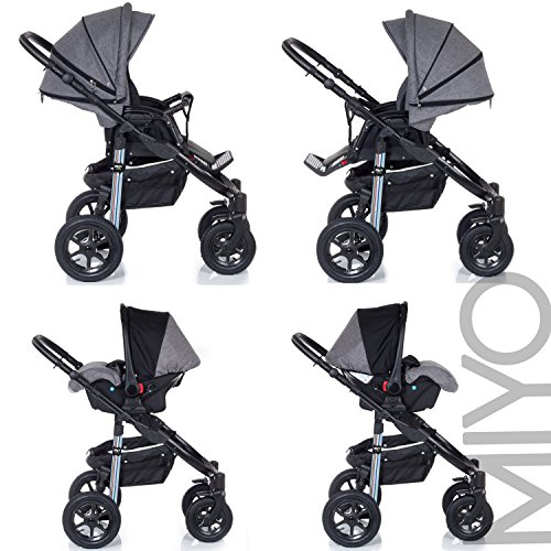 My Junior+® Miyo 3in1 Kombikinderwagen Komplettset bis zum 4.Lebensjahr—3 Years Guarantee—+Autositz (11-Teile-Megaset) Premium Kinderwagen - 5