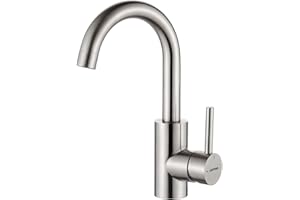 GRIFEMA G1002A Mitigeur Lavabo Salle de Bain avec Bec Orientable 360°, Robinet Eau Chaude et Froide en Laiton, Aérateur Anti-Éclaboussures, Installation Facile avec Flexibles